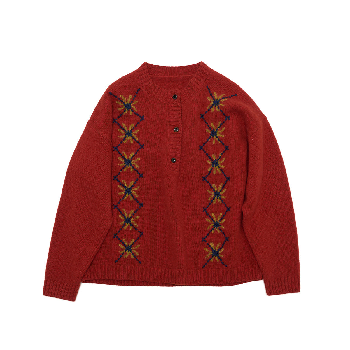 Early spring new casual crew neck hand-embroidered all-wool versatile woolen pullover top