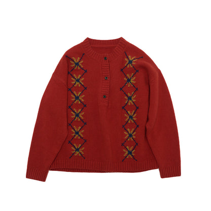 Early spring new casual crew neck hand-embroidered all-wool versatile woolen pullover top