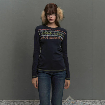 New Fair Island printed long-sleeved women's autumn lazy and comfortable inner bottoming shirt