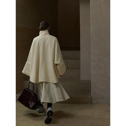 Winter commuter design wool rabbit ear collar bat sleeve woolen jacket