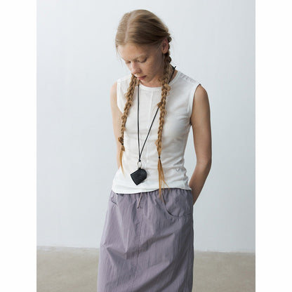 Summer casual split antibacterial hemp simple round neck basic vest