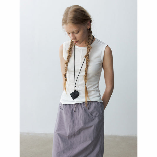 Summer casual split antibacterial hemp simple round neck basic vest
