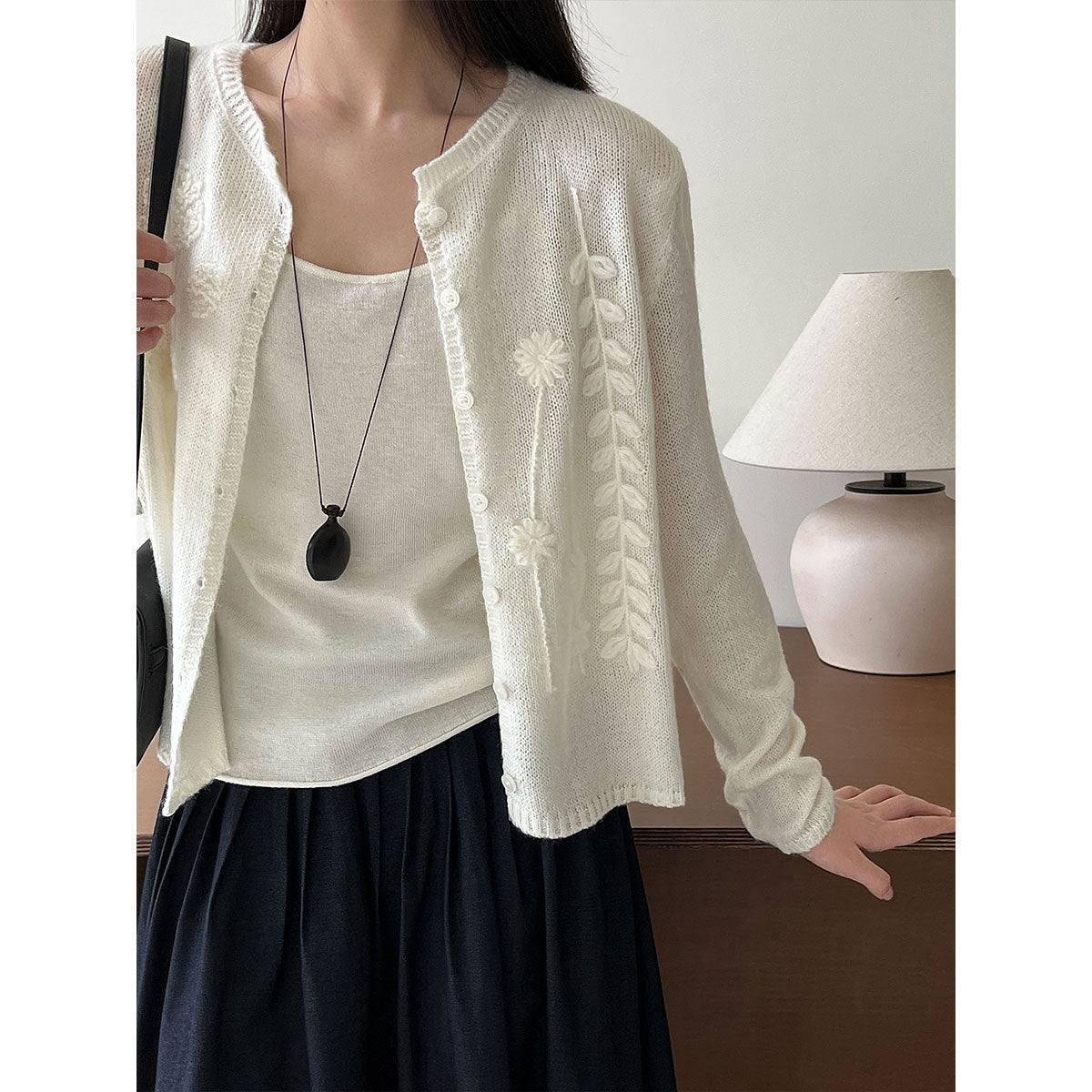 Heavy industry crochet embroidered wool knitted sweater