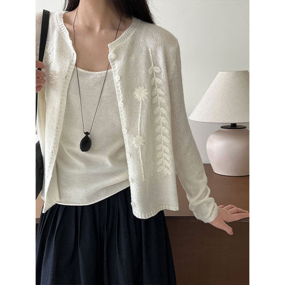 Heavy industry crochet embroidered wool knitted sweater
