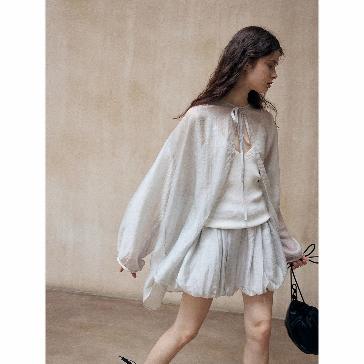 Unique color frying process, natural mottled soft Tencel lace-up pleated cardigan jacket