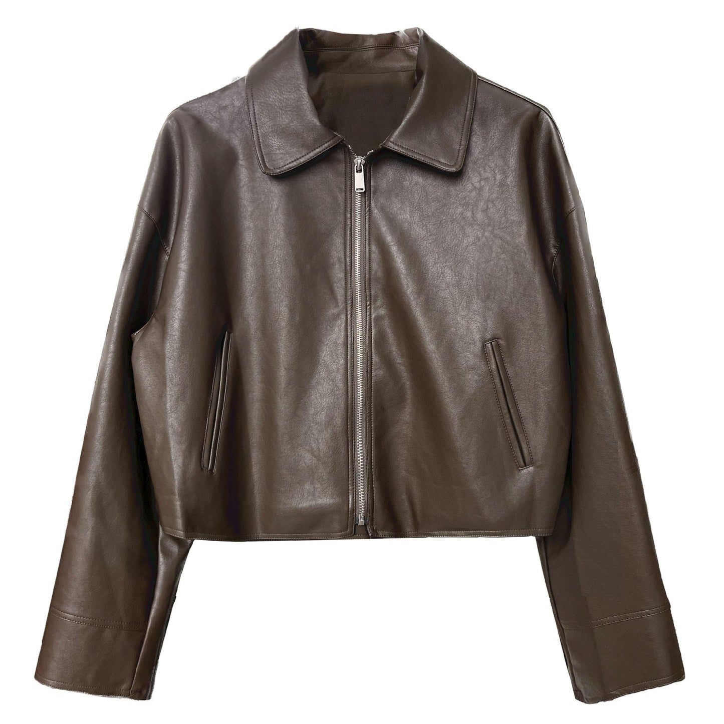 Cool and handsome high-end sense~ lapel leather jacket women's spring and autumn port style pu leather jacket locomotive top tide