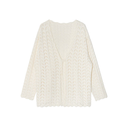 Holiday style high-count cotton long-sleeved stacked cardigan sweater