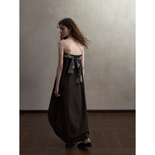 Simple cotton skin-friendly tube top dress irregular curved hem design long dress