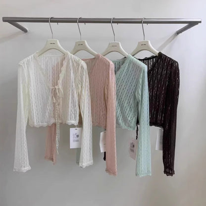 Thin Platycodon crochet long-sleeved lace cardigan women