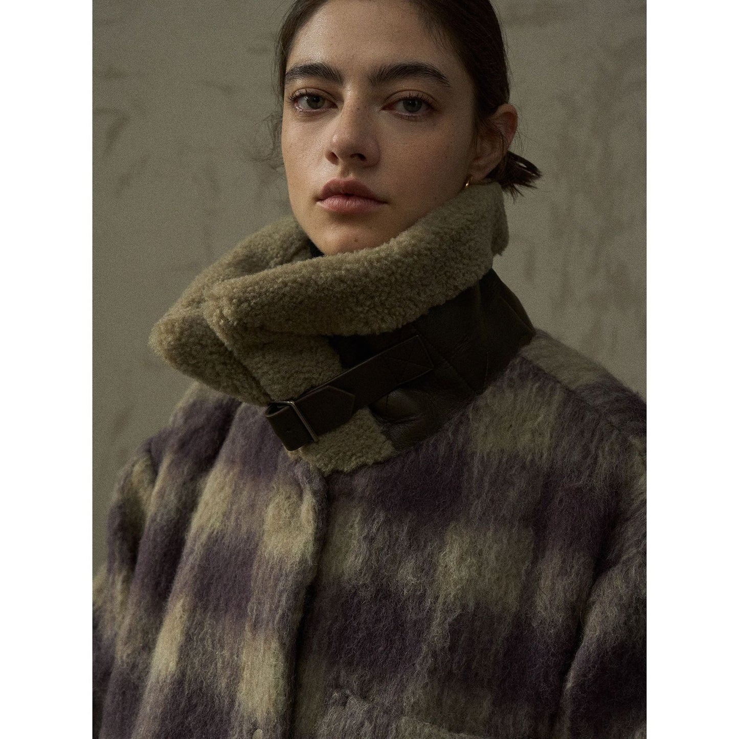 Winter alpaca hair gradual change plaid four-in-one single-sided jacket jacket