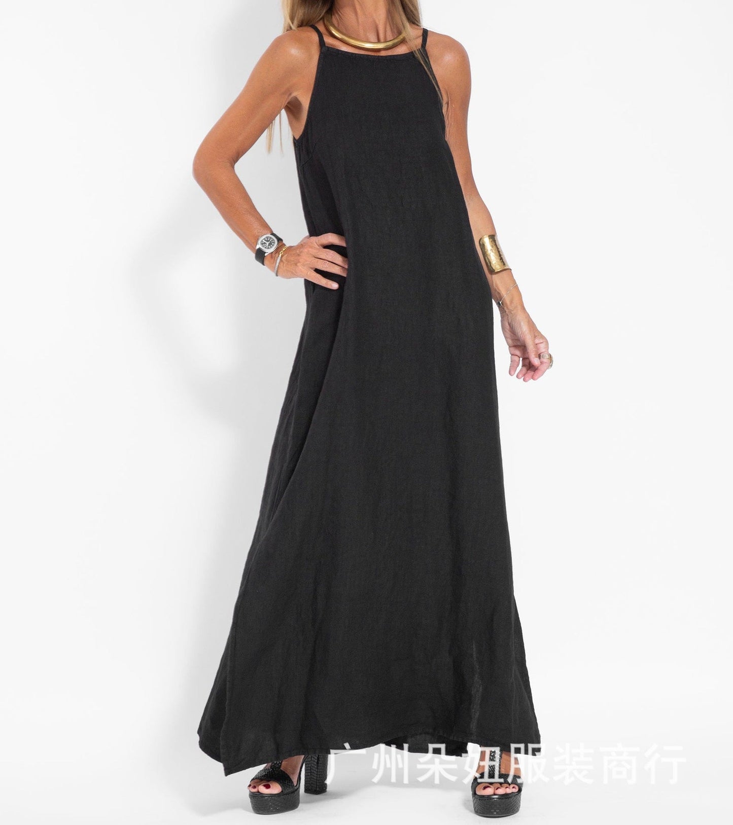 Spring new skirt summer fashion casual cotton and linen suspender summer dress