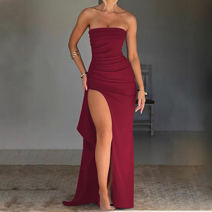 Wish evening dress one-word neck tube top dress fashionable sexy halter high split long dress summer