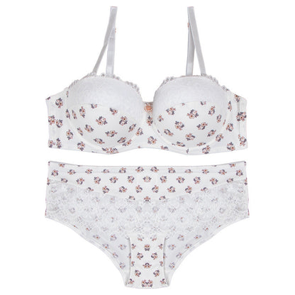 Sexy lace underwear nylon print breathable quick-drying small breasts gather and support women's bra set