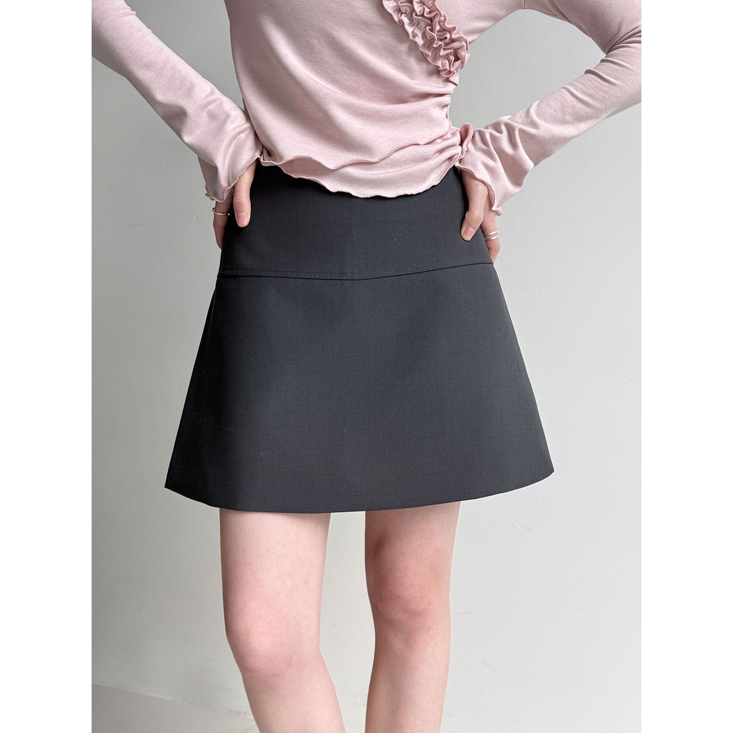 Side split fake two A-word hip skirt pants women's spring high waist thin fart curtain suit skirt