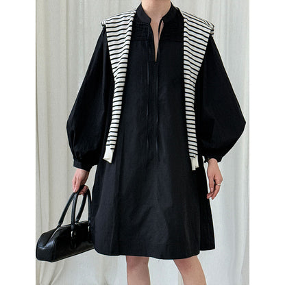 Korean lazy design pleated lace-up dress women