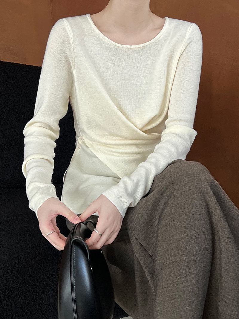 Korean wear early autumn top irregular hem cross waist bottoming knitted sweater women's sweater