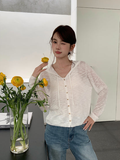 Long Sleeve Hooded Fake Two-Piece Knitted Pullover Sweater Korean