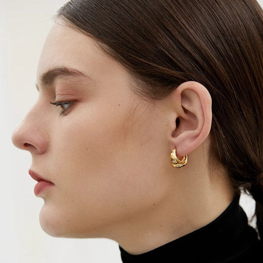 Original niche design new trendy zircon earrings women's circle water drop earrings French retro metal earrings