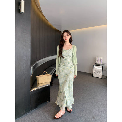 Temperament suspender floral dress