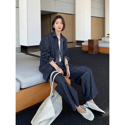 Washed denim shirt + trousers two-piece set