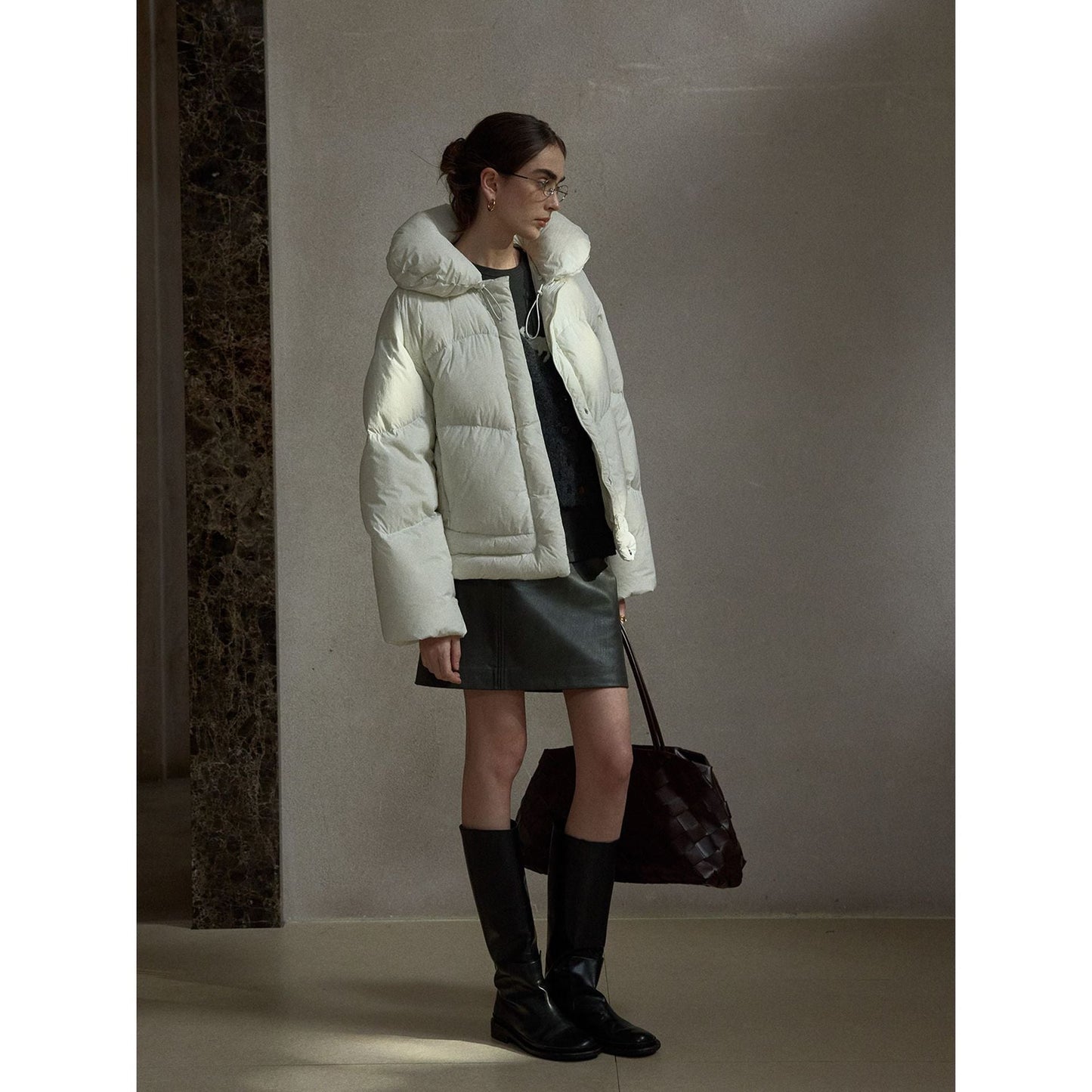 Winter 90 white duck down bud collar weft elastic anti-down jacket