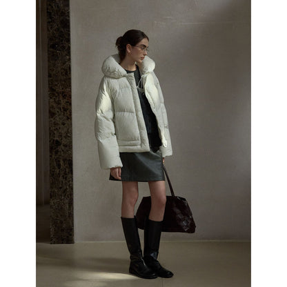 Winter 90 white duck down bud collar weft elastic anti-down jacket