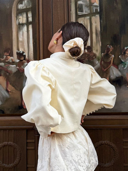 Stand-up collar bubble sleeve top