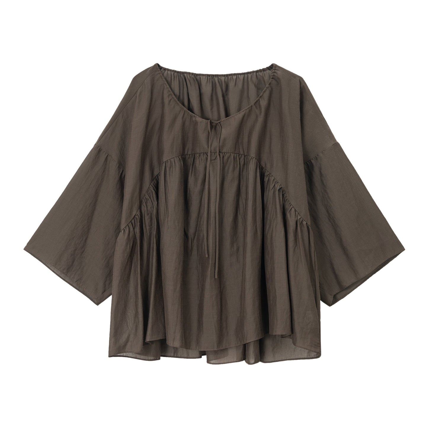 Pleated Tencel Long Sleeve Loose Pullover Shirt