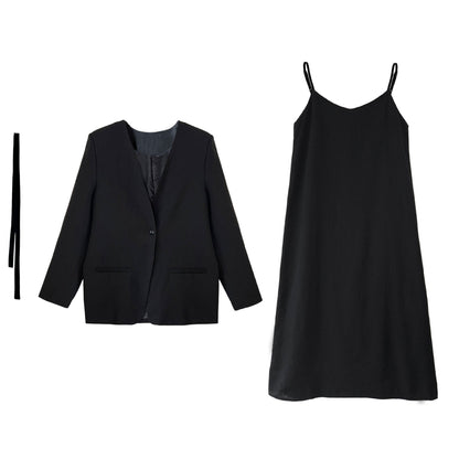 Spring new suspender dress + coat two-piece set