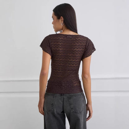 V-Neck Lace Cardigan Women Sleeveless Button-Front Slim Fit Top