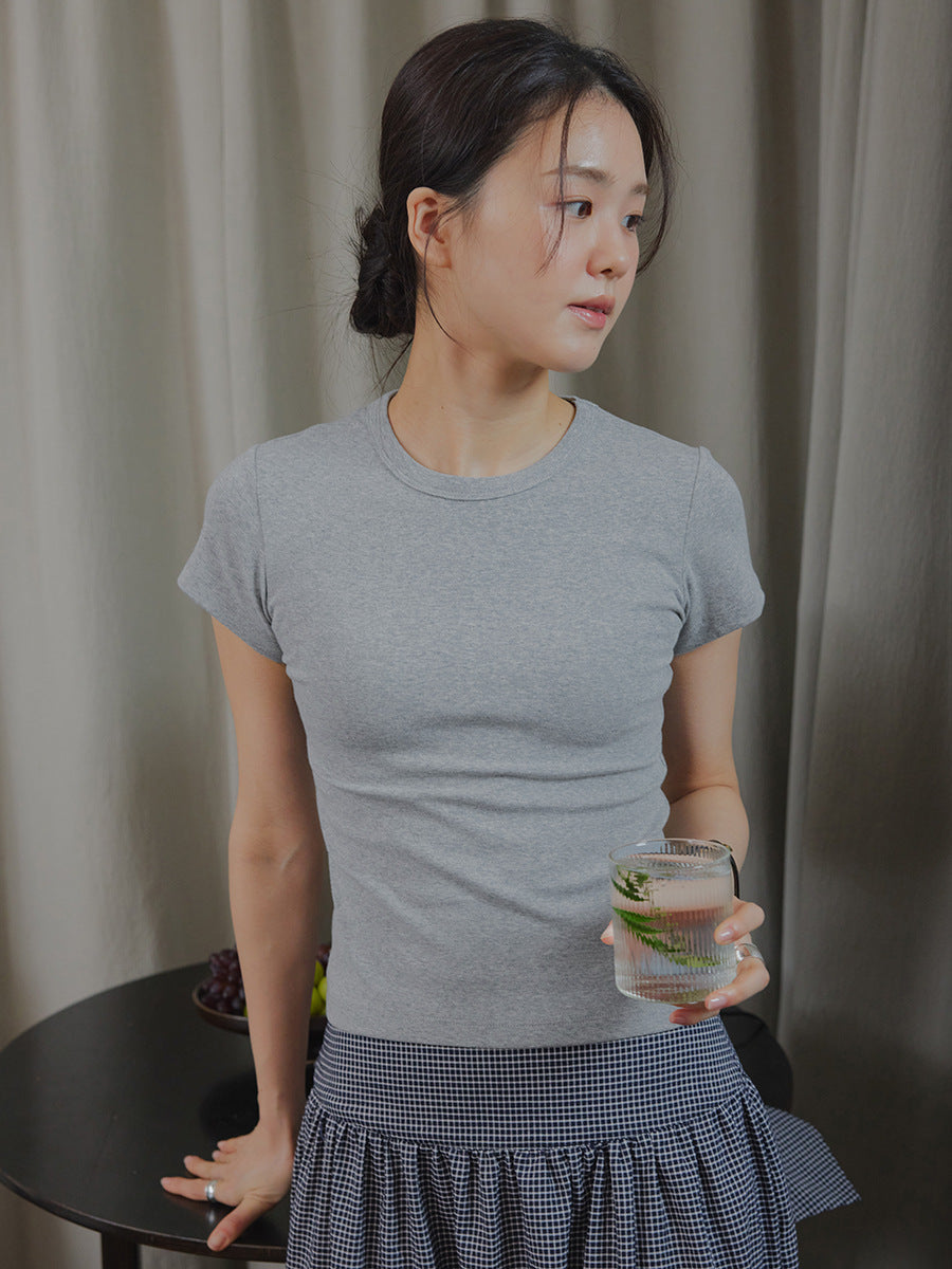 Optional stretch front shoulder slim skin-friendly short-sleeved T-shirt