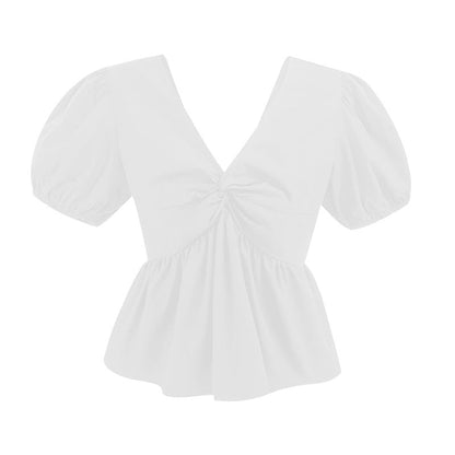 Summer French sweet waist and age-reducing V-neck thin shirt