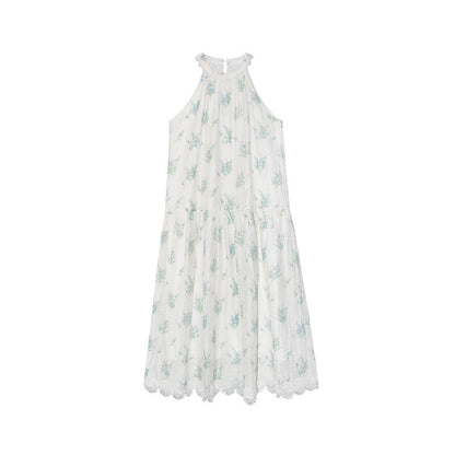 Sweet fairy fresh floral sleeveless neck sling dress