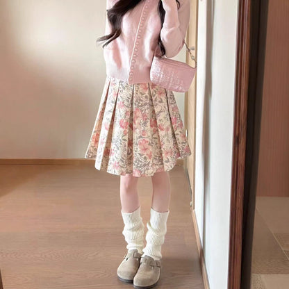 Pink retro floral skirt