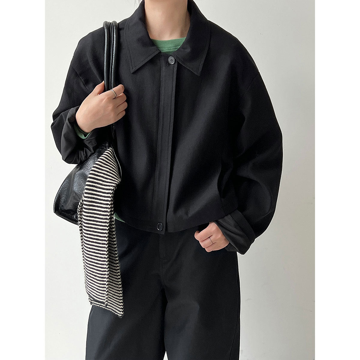 Minimalist high-end lapel jacket jacket women's short autumn new casual wide cotton and linen top