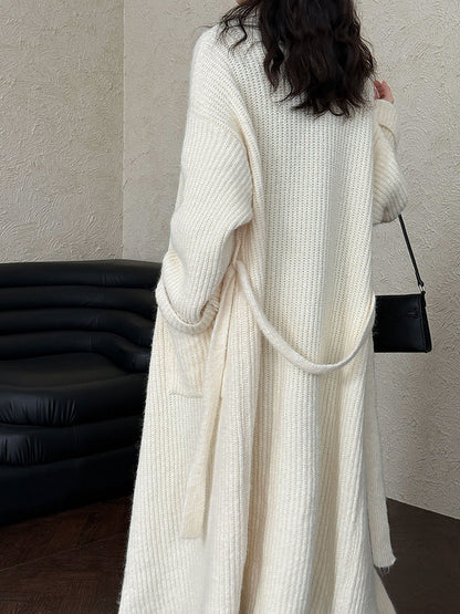 Korean style oversized knit cardigan with wide lapel - new autumn collection, soft and cozy wool blend, relaxed fit long coat