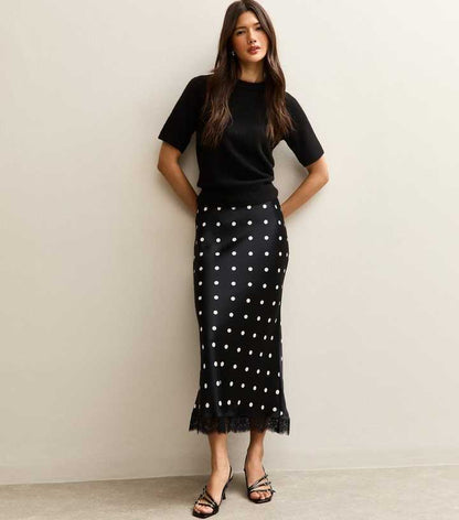 New fashion lace splicing polka dot skirt medium and long straight skirt women's high waist