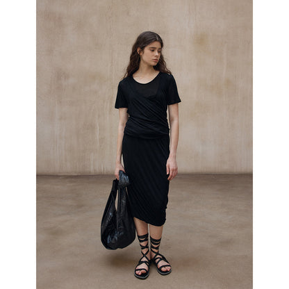 Sheep wool Tencel knitted design sense irregular twist versatile medium and long skirt