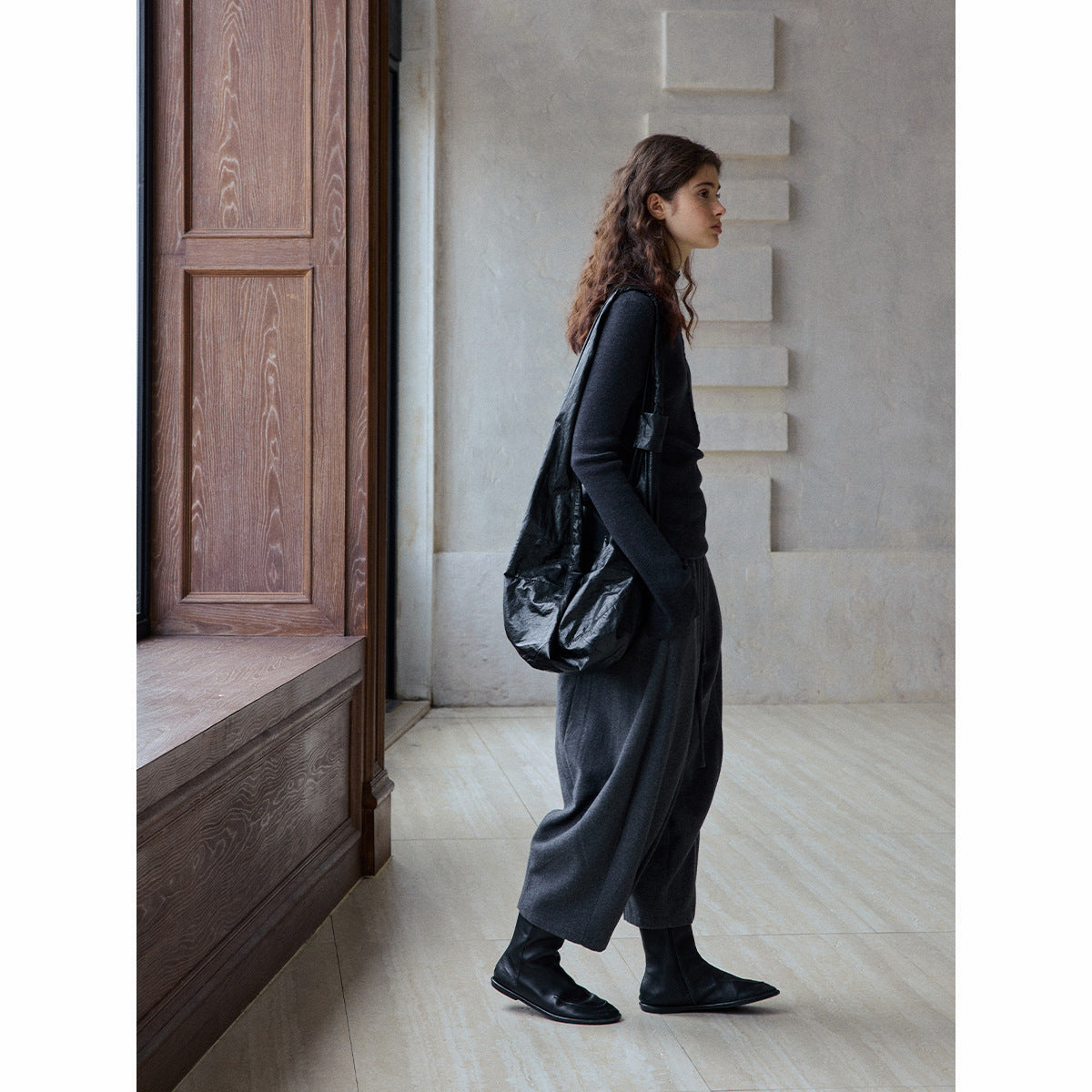 Wool Moisture Warm Rubber Band Contrast Color Elastic Waist Loose Skinny Balloon Casual Pants