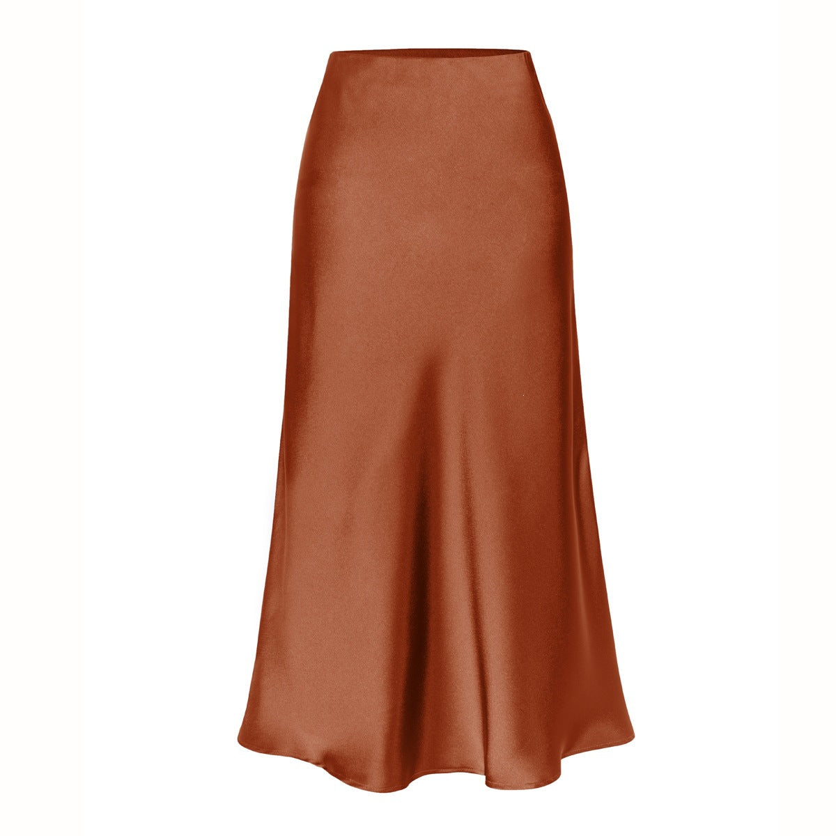 Acetate satin skirt elastic high waist solid color split mid-length skirt
