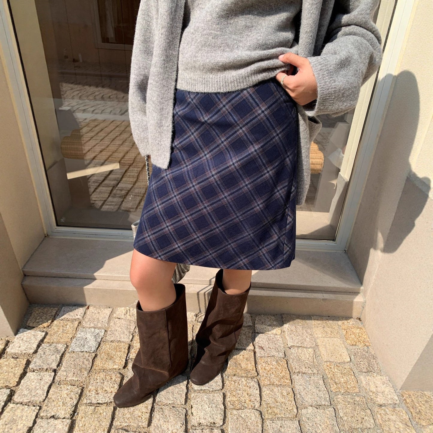High waist classic plaid a word skirt women