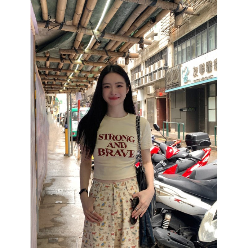 Letter print t-shirt women's short-sleeved fashion crew neck small top