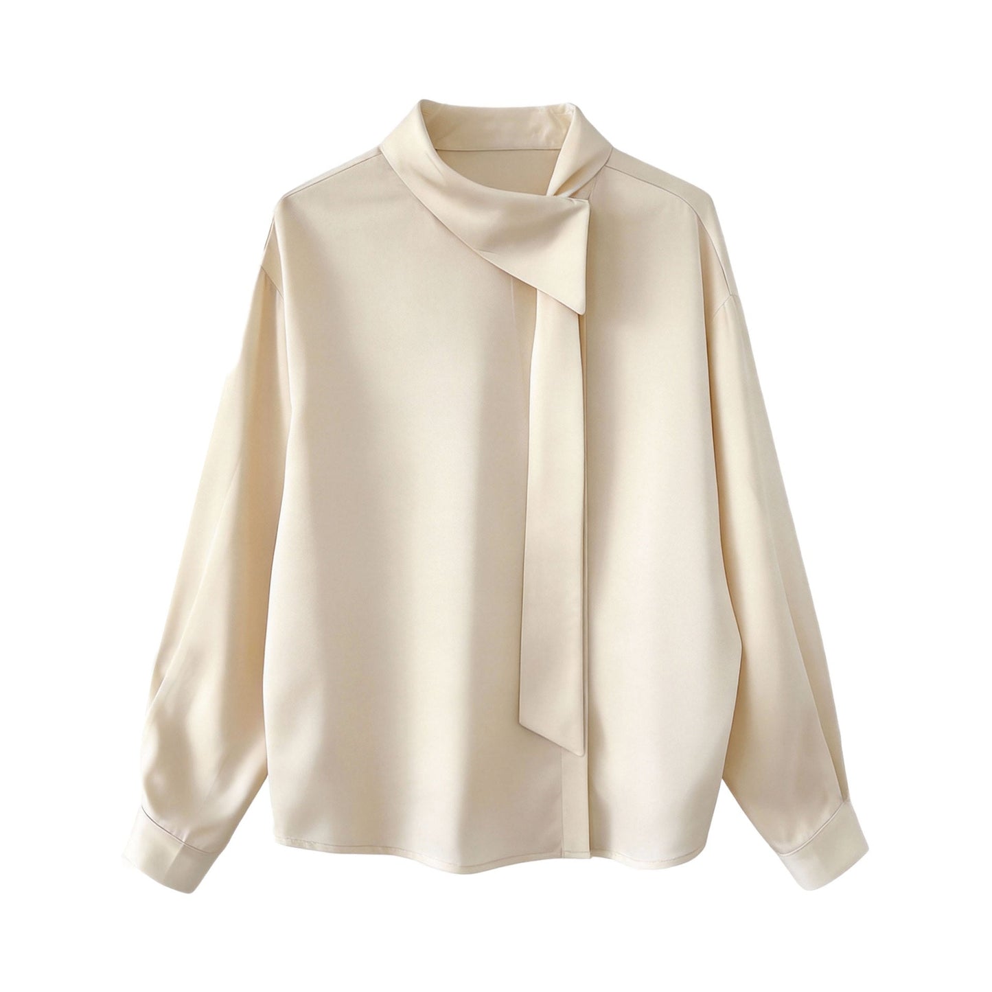French design strap collar temperament shirt women's 26 early spring Tencel relaxation niche shirt