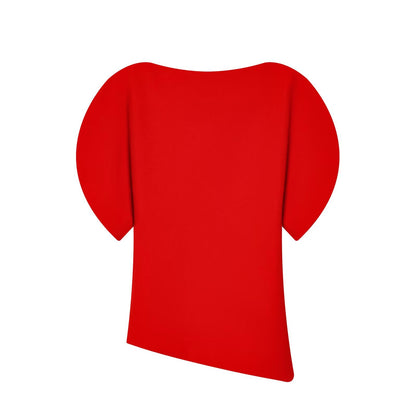 Puff Sleeve Top Women Round Neck Asymmetrical Slim Fit T-Shirt