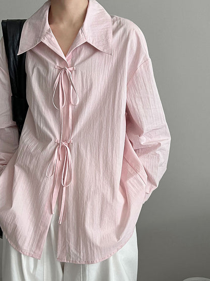 Korean small fresh temperament design sense lace-up shirt women's early autumn new niche loose top