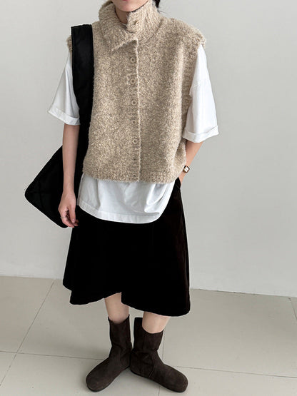 Simple temperament stand-up collar soft waxy wool knitted vest women's autumn new stacked lazy vest