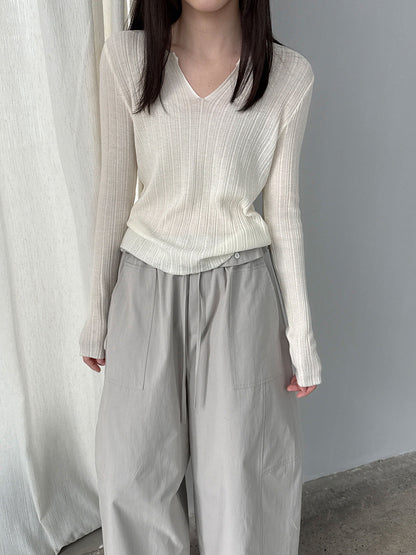 Pit strip knitted sweater women's spring new thin niche bottoming shirt with top T-shirt