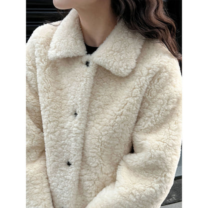 Korean lapel fur lambswool coat women's winter new warm plush eco-friendly fur top