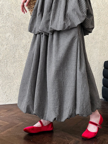 Vintage age-reducing plaid doll shirt top + bud skirt two-piece spring suit