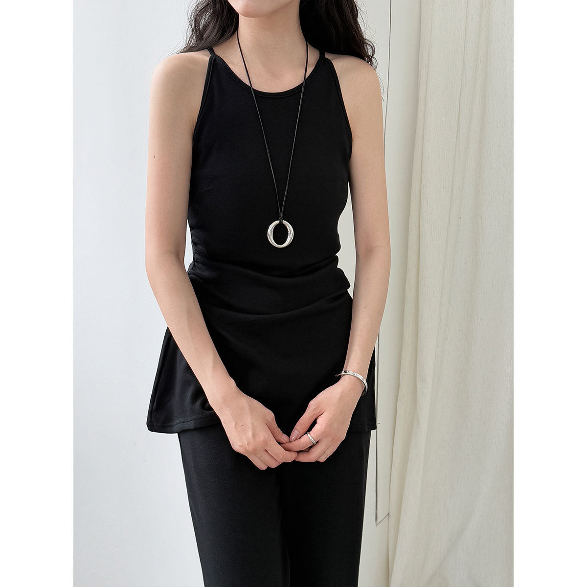 cape shawl + waist sling vest + high waist flared pants women's 25 autumn new three-piece set